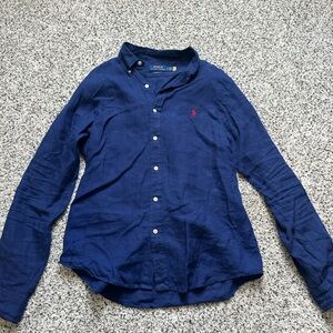 Men's Blue Polo by Ralph Lauren Linen Button-Up